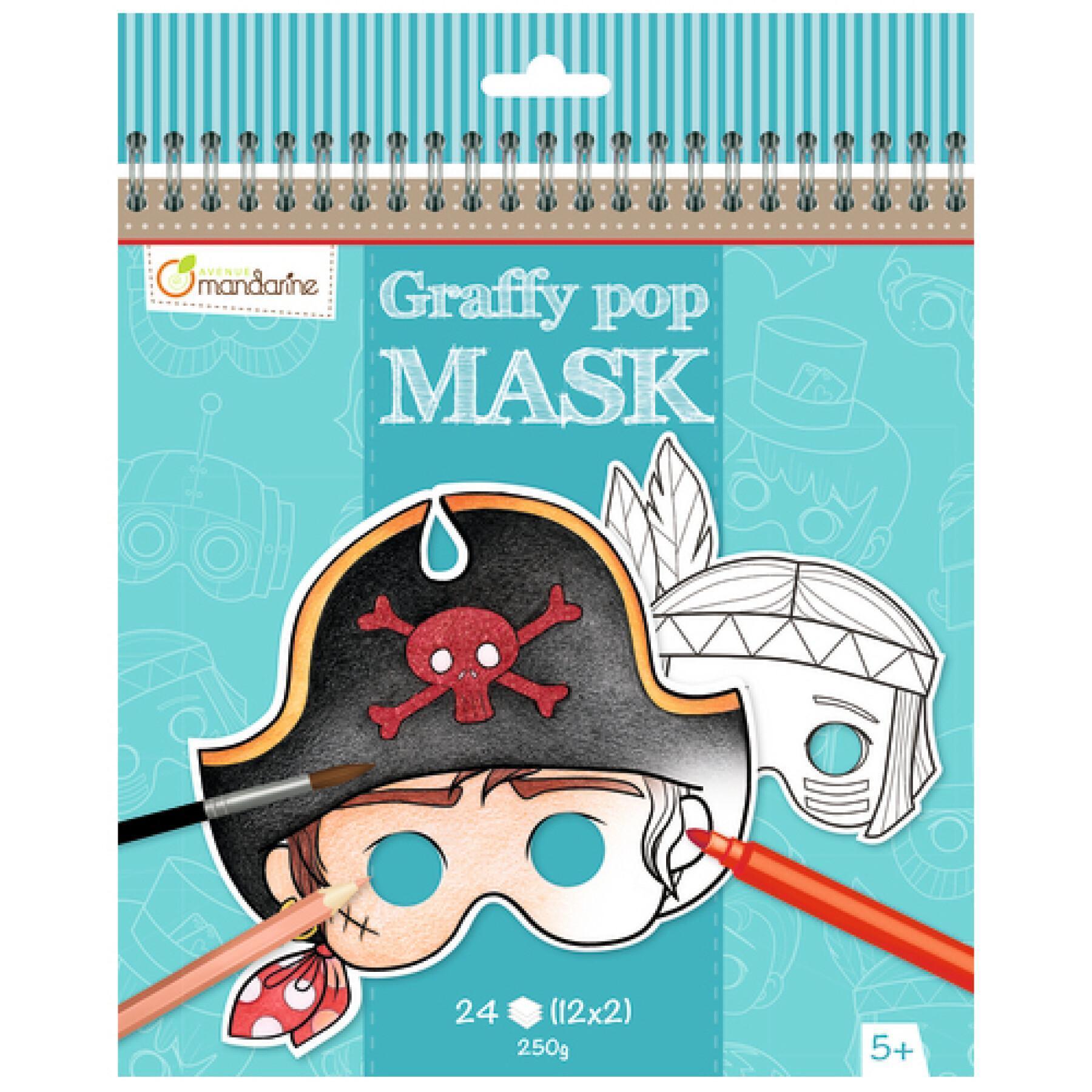 24 feuilles masques à colorier et découper pour garçon Avenue Mandarine Graffy Pop Mask