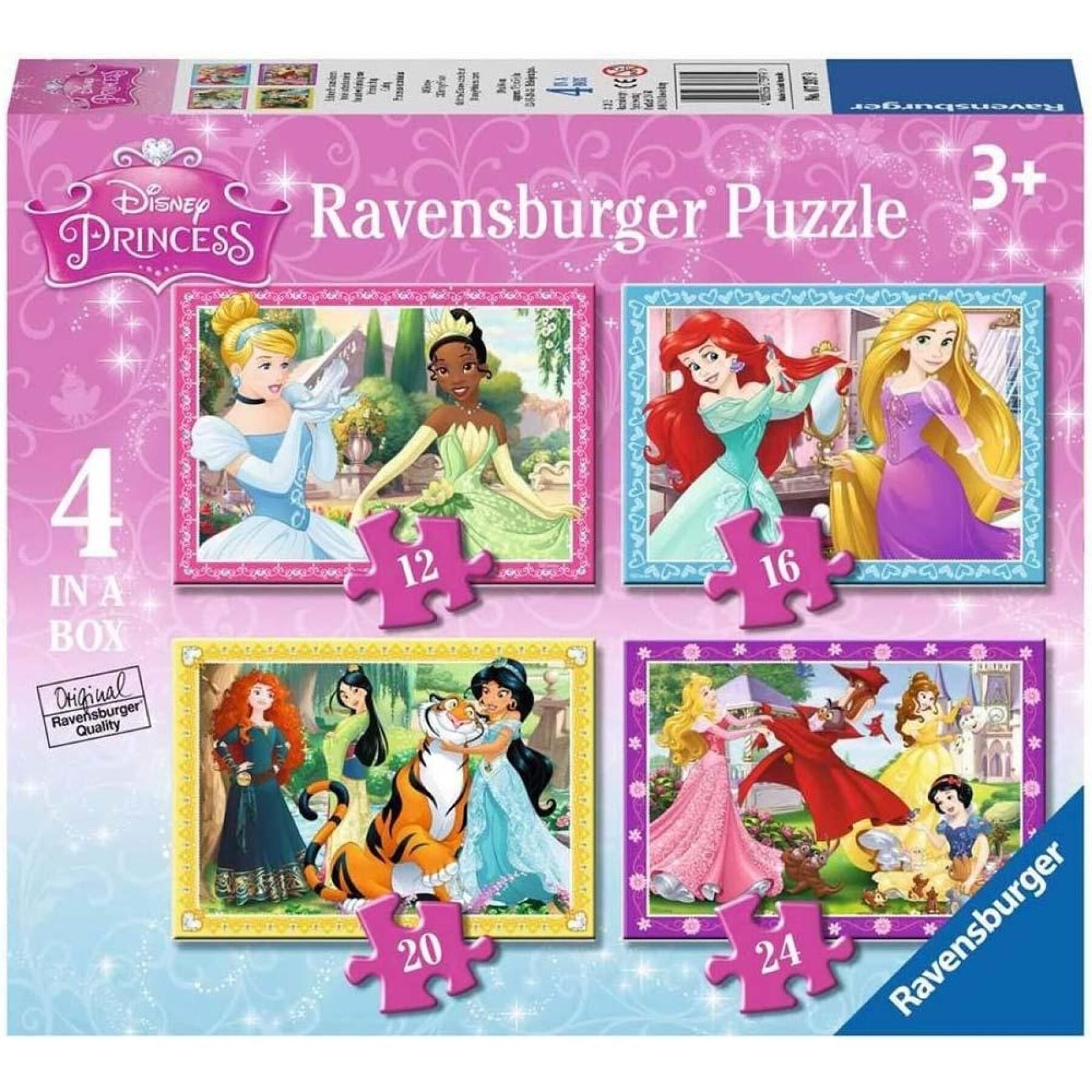 Puzzle de 4 x 1-12-16-20-24 pièces Disney Princess