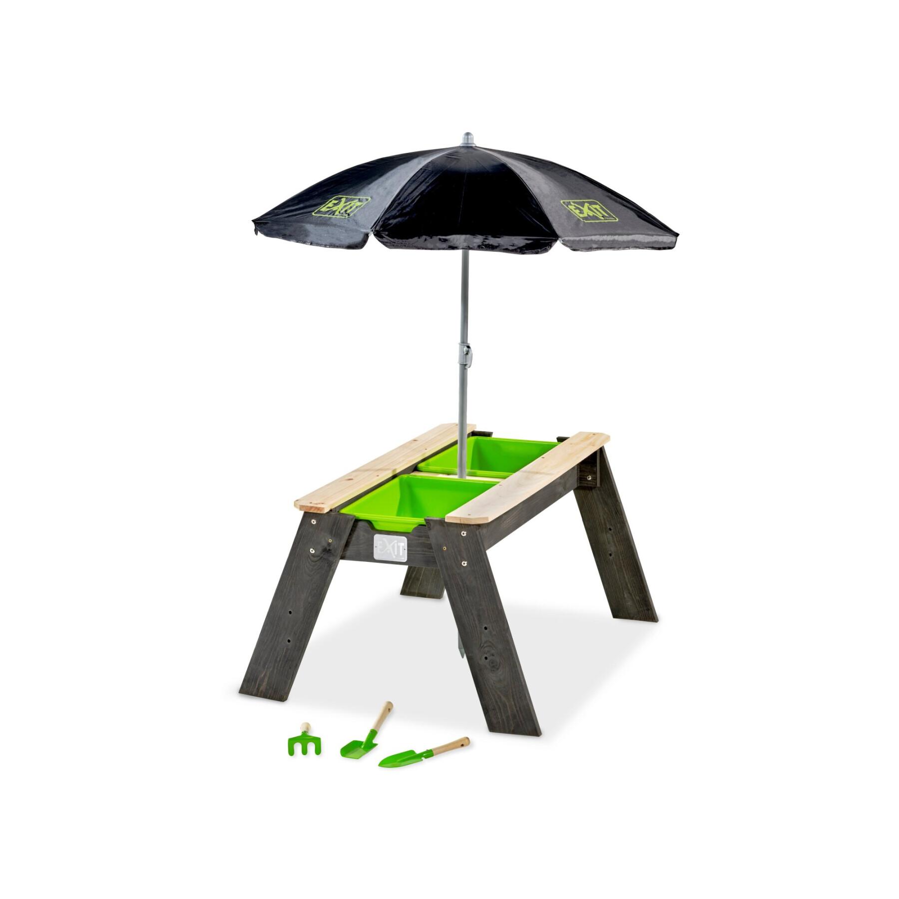 Table d'activités sable et eau avec parasol et outils de jardinage Exit Toys Aksent