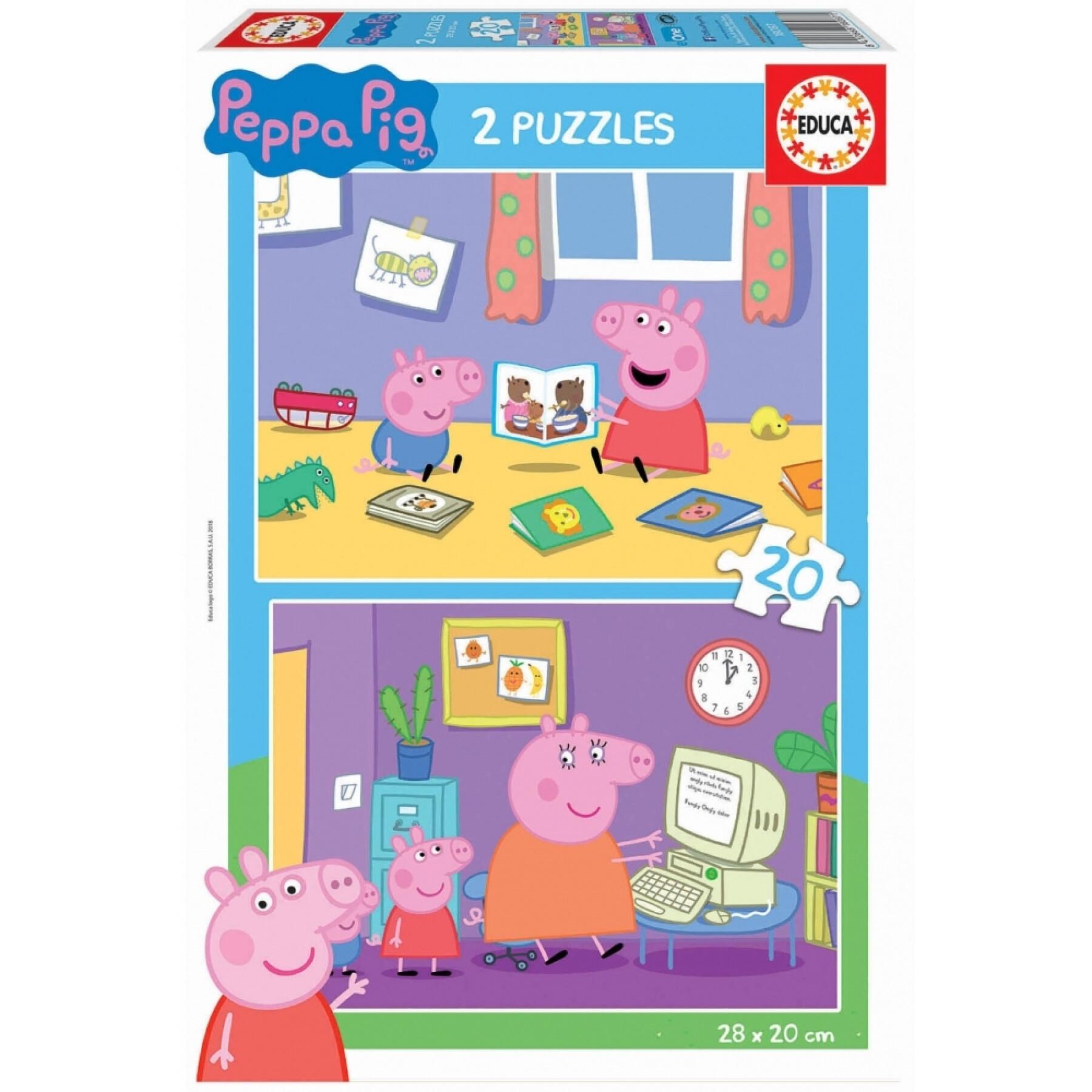 Puzzle de 2 x 20 pièces Peppa Pig