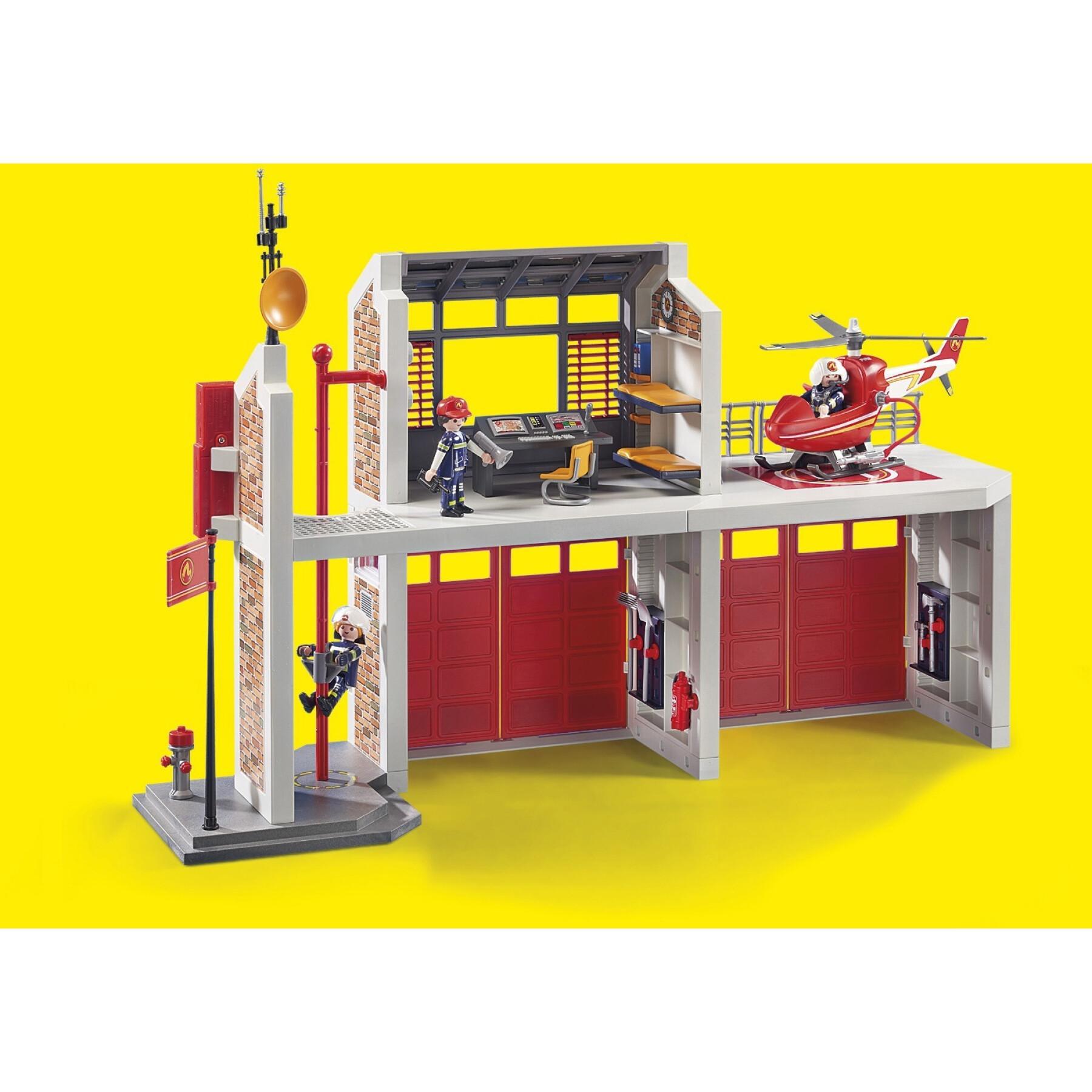 Jeux de construction casèrne de pompiers et hélico Playmobil