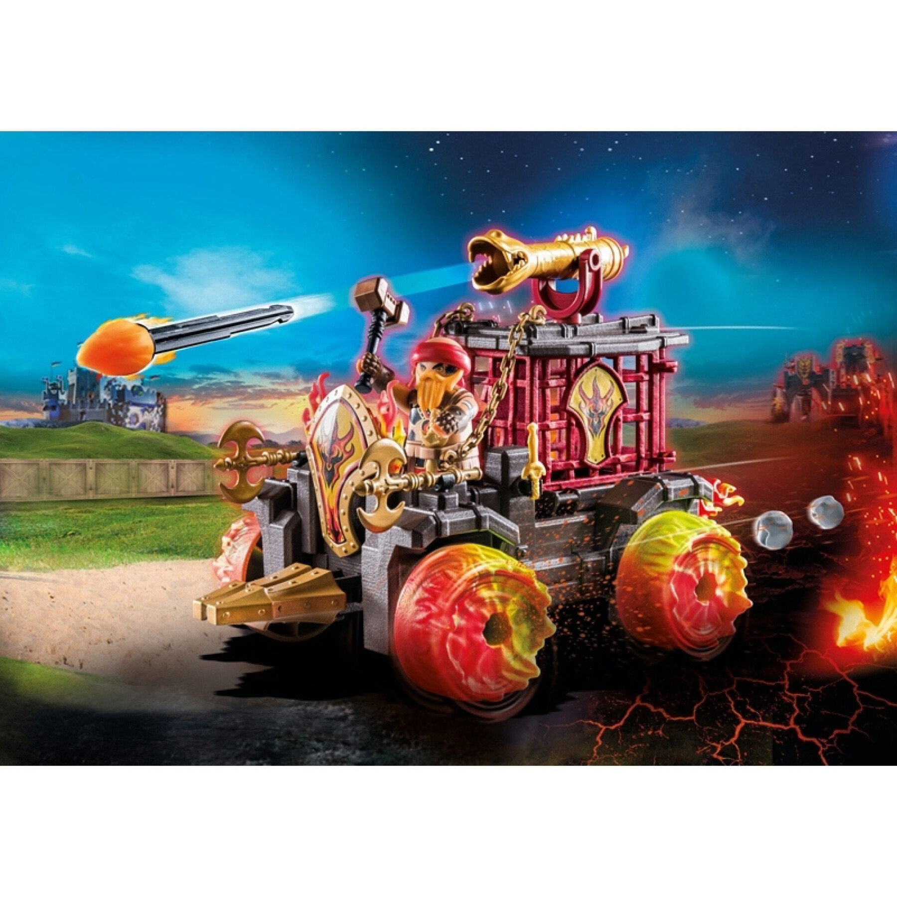 Jeux de construction chariot enflammé burnham raiders Playmobil