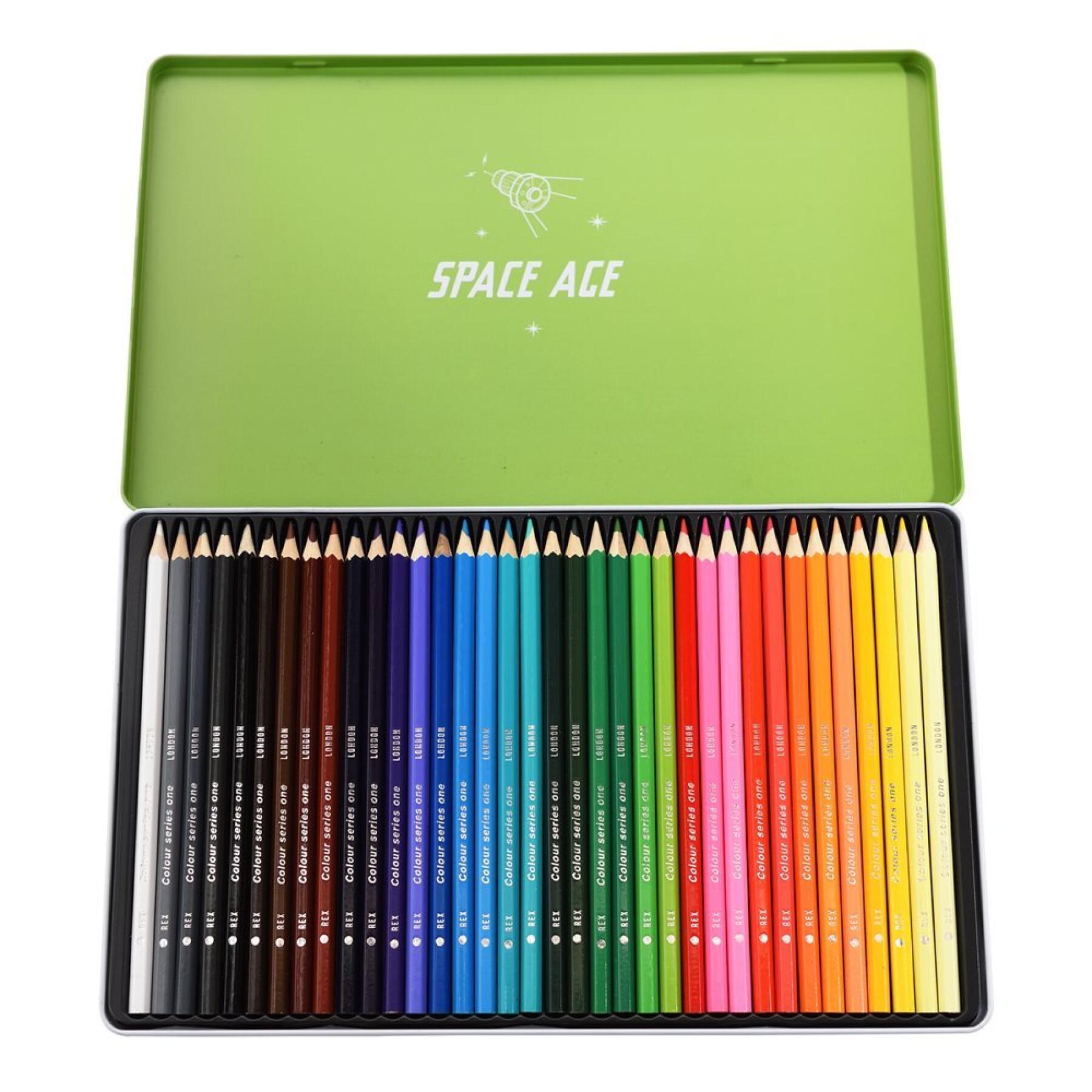 Boîte de 36 crayons de couleurs Rex London Space Age