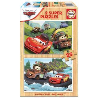 Lot de 2 puzzles avec 25 pièces en bois Disney Cars