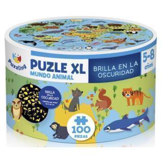 Puzzle de 100 pièces carte des animaux fluo au néon XL Puzzling